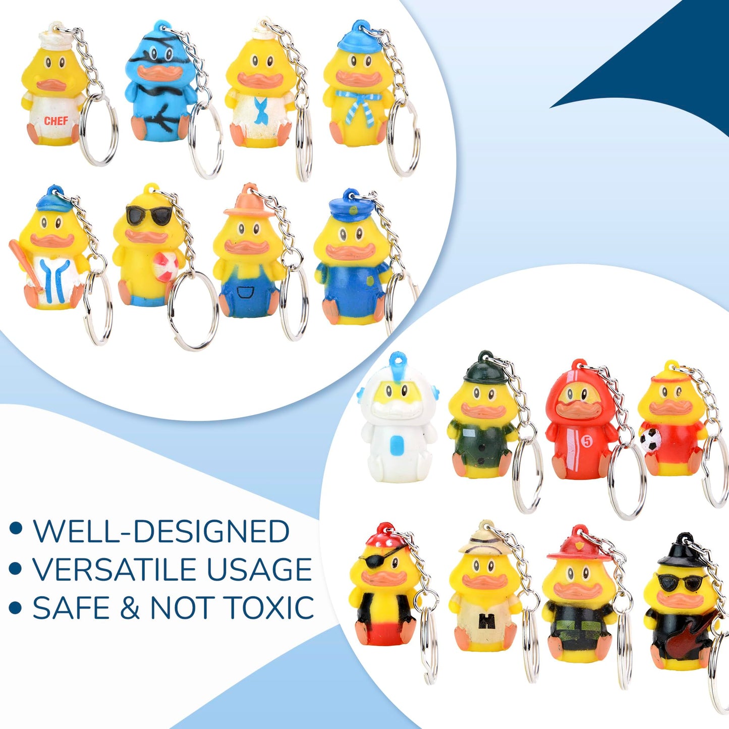 Fun Keychains for Kids - Duck Party Keychains 1.5 Inch - Party Favor Keychains Bulk 20 Pcs - Cute Animal Keychains -VARIATION