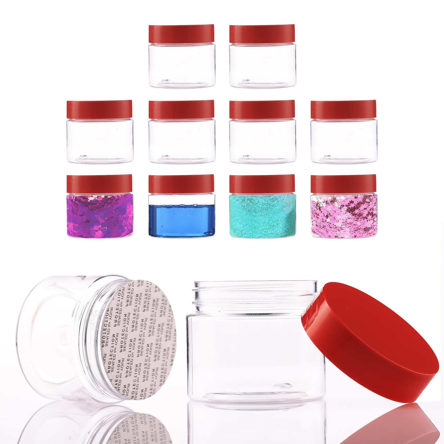 Plastic Jars with Lids - 2 OZ Small Travel Jars - Clear Plastic Containers for Cream Makeup Lotion - Leak Proof