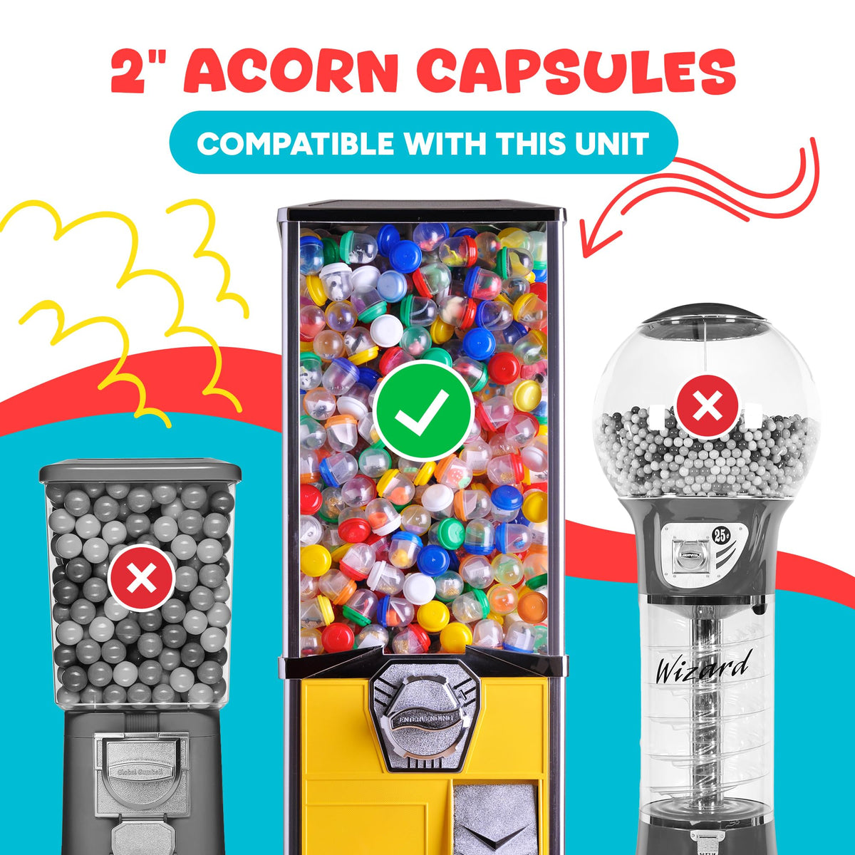 Capsule Vending Machine Translucent Red Acorn Capsules Empty 50 pcs 2 inch - Gumball Machine Capsules Bulk Party Favors DIY Containers - Easter Basket Stuffers Gifts Pinata Stuffers