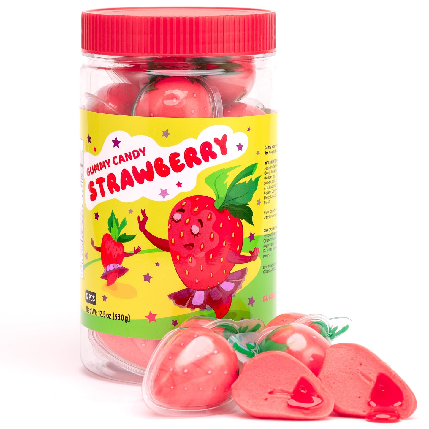 Gummy Candies filled with Jam, Assorted Fruit Flavors and Fun Designs - 17 pcs per Jar