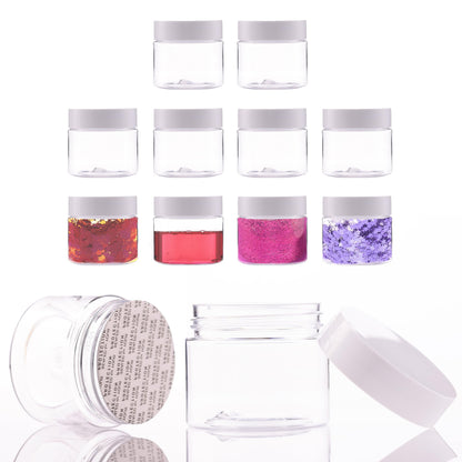 Plastic Jars with Lids - 2 OZ Small Travel Jars - Clear Plastic Containers for Cream Makeup Lotion - Leak Proof