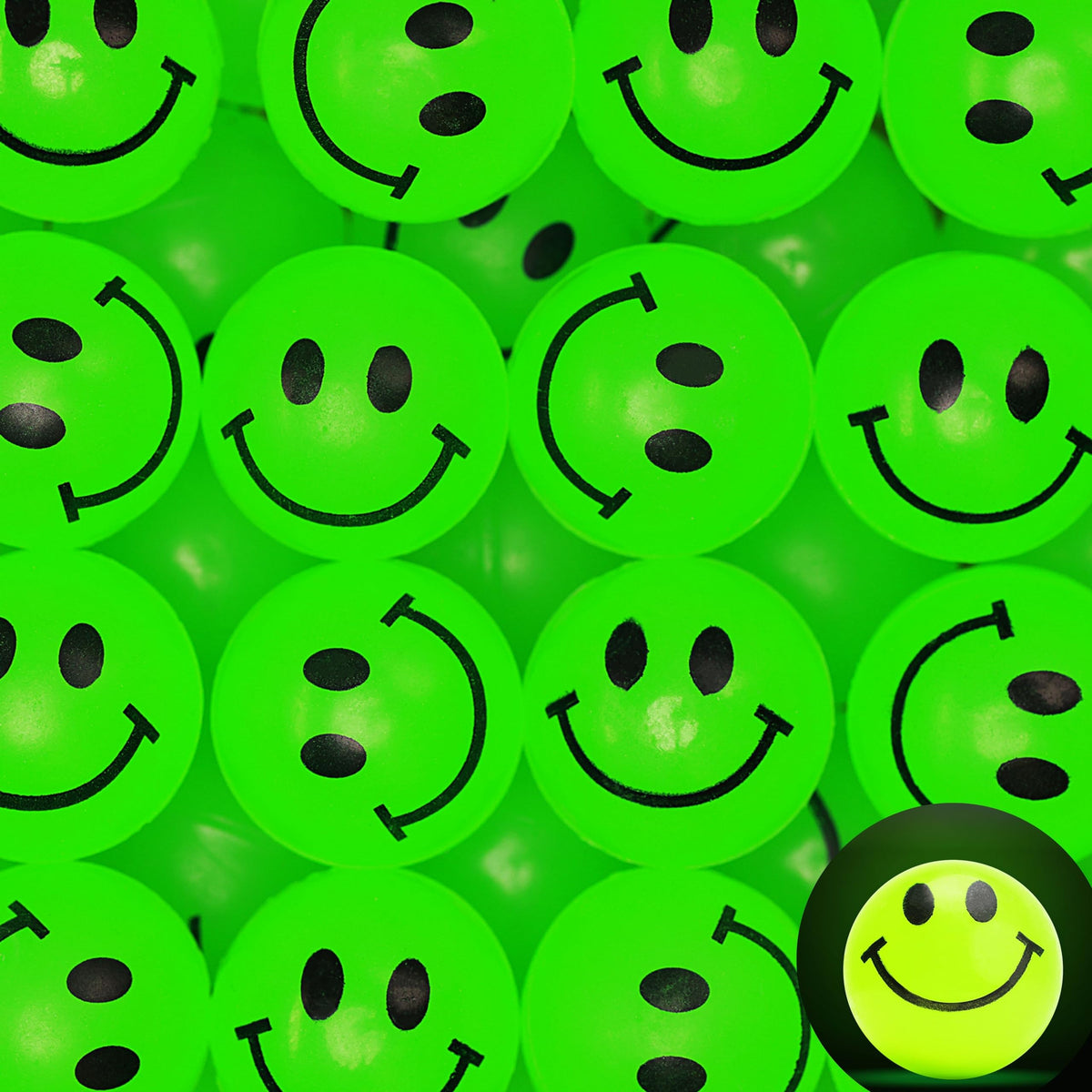 Bouncy Balls for Kids - 1" Glow in The Dark Smile Face Bouncy Balls - Bulk Rubber Balls - Vending Machine Toys - Party Favors Goody Bag Stuffers Classroom Prizes