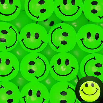 Bouncy Balls for Kids - 1" Glow in The Dark Smile Face Bouncy Balls - Bulk Rubber Balls - Vending Machine Toys - Party Favors Goody Bag Stuffers Classroom Prizes