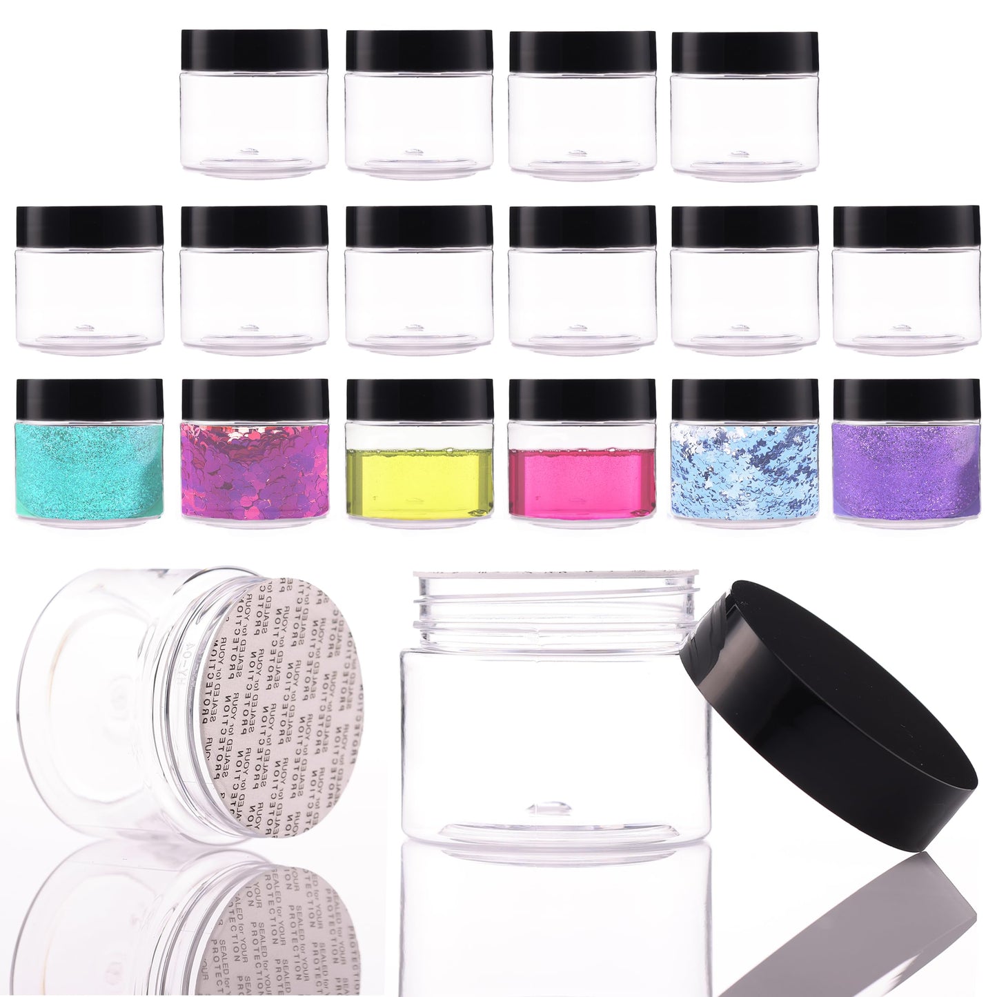 Plastic Jars with Lids - 2 OZ Small Travel Jars - Clear Plastic Containers for Cream Makeup Lotion - Leak Proof