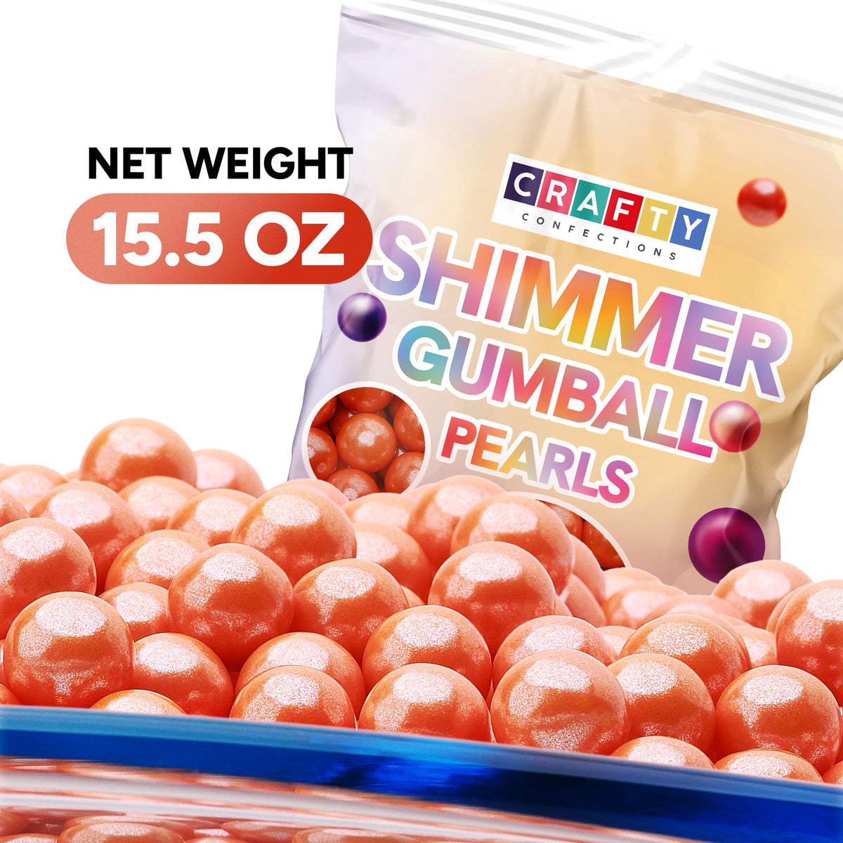 Shimmer Gumballs for Gumball Machine Pearl Assorted Candy - Fruit Flavored Gum 190 pcs 15 oz Chewing Gum - Nostalgic Bubble Gum for Kids, Party Favors Easter Basket Sweet Treats, 16mm (0.62 inch) (Orange)