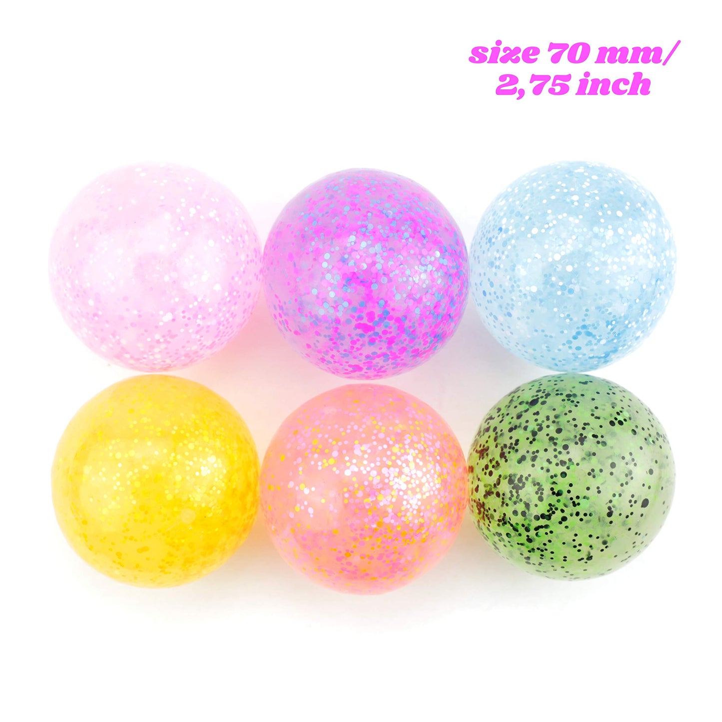 Random Colors Confetti Squeeze Balls - 2.75 Inch Gel Stress Balls for Kids - Stress Relief Toys - Anti Stress Ball Pack - Fidget Squishy Ball