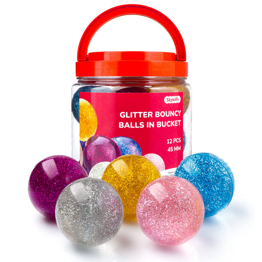 45mm Bouncing Balls - Glitter Bounce Balls in Bucket - Large Bouncy Balls - 12 Pcs per Bucket - Hi Bounce Balls - Rubber Balls - Gifts for Kids…