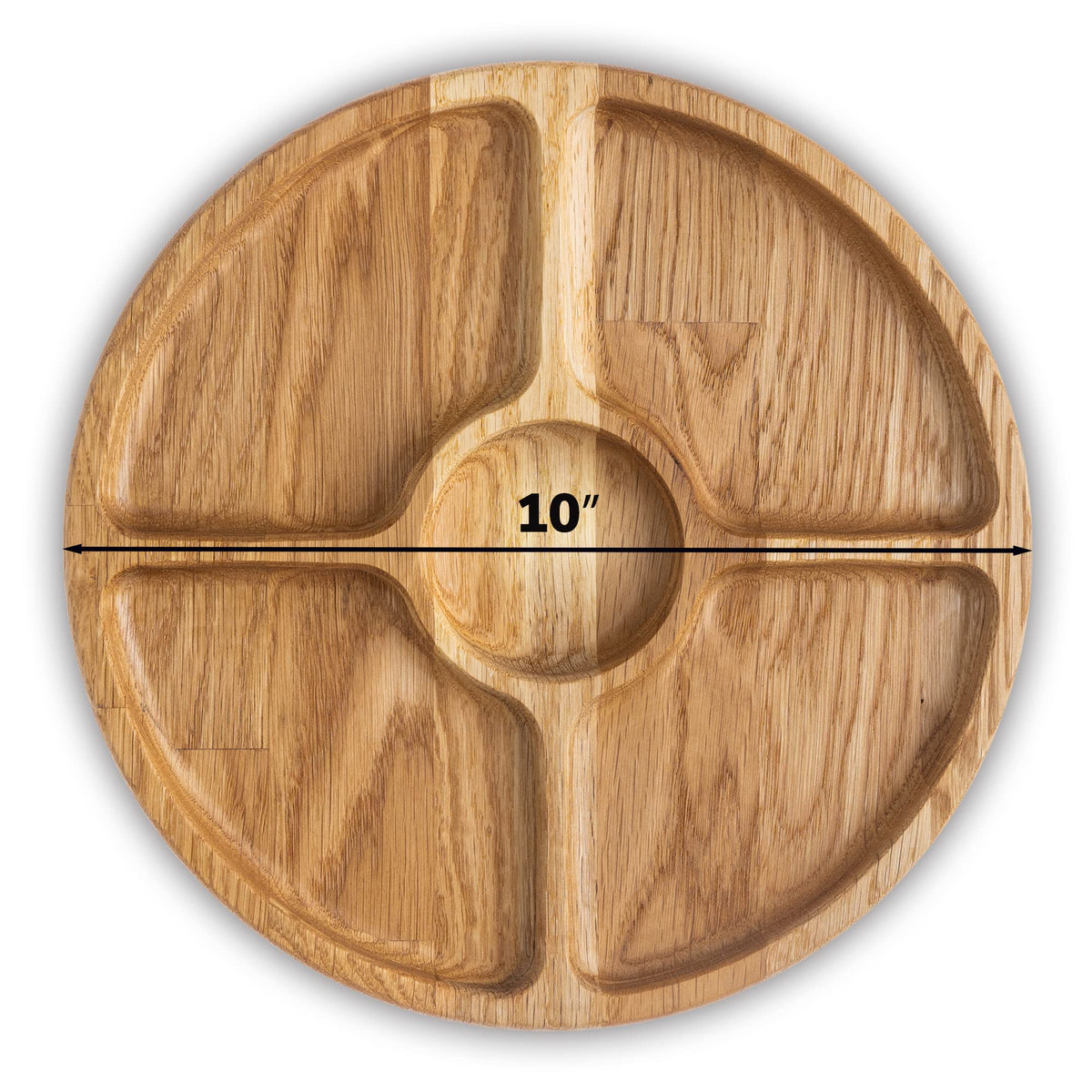 Portion Control Plate 10 inch - Compartment Plates with Dividers for Adults 5 Section Dish - Wooden Plate with Dividers for Adults