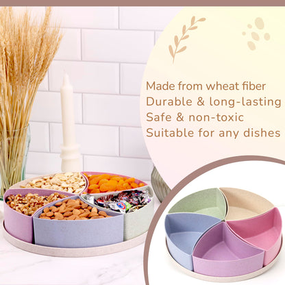 Wheat Straw Serving Tray with Lid – Divided Serving Tray, Food Tray - Snack Box, Compartment Bowls- Party Serving Platter