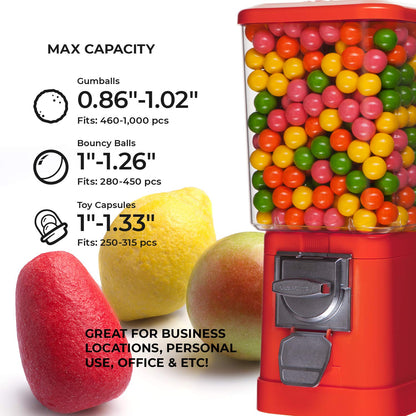 Red Home Vending Machine - Bubble Gum Machine for Kids - Gumball Machine Bank - Coin Gumball Machine - Gift Kid Gum Ball Machine Without Stand