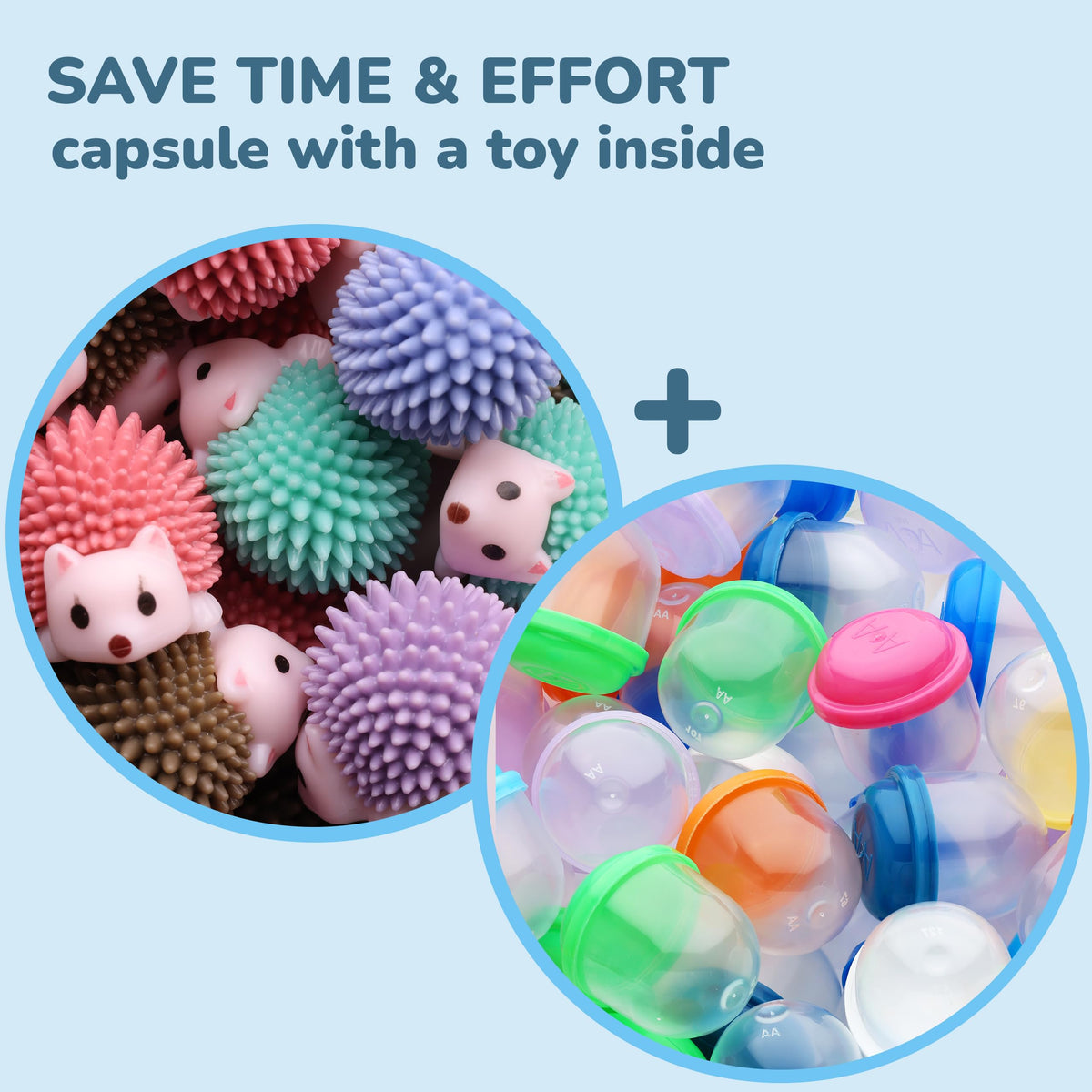 Entervending Hedgehog Mini Toys for Kids - 100 Pcs of 1.1 Inch Plastic Capsules & Hedgehog Toy Figurines - Bulk Toys - Easter Basket Stuffers