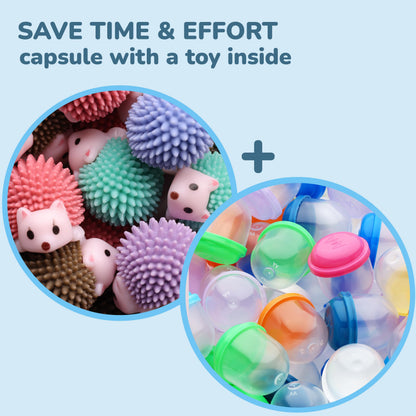 Entervending Hedgehog Mini Toys for Kids - 100 Pcs of 1.1 Inch Plastic Capsules & Hedgehog Toy Figurines - Bulk Toys - Easter Basket Stuffers