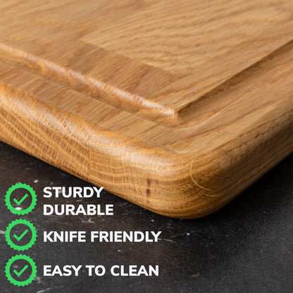 13.5x8 Inches Small Wood Cutting Board with Handle - Oak Cutting Board - 20 mm Thin Cutting Board - Real Wood Cutting Board