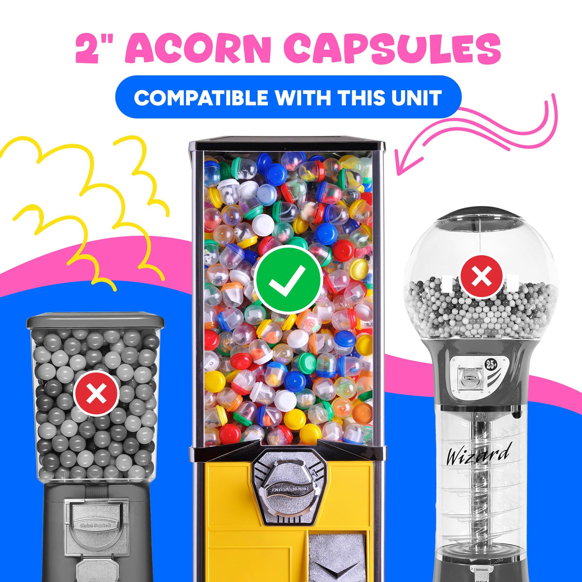 Capsule Vending Machine Translucent Pink Acorn Capsules Empty 50 pcs 2 inch - Gumball Machine Capsules Bulk Party Favors DIY Containers - Easter Basket Stuffers Gifts Pinata Stuffers