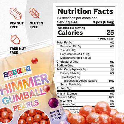 Shimmer Gumballs for Gumball Machine Pearl Assorted Candy - Fruit Flavored Gum 190 pcs 15 oz Chewing Gum - Nostalgic Bubble Gum for Kids, Party Favors Easter Basket Sweet Treats, 16mm (0.62 inch) (Orange)