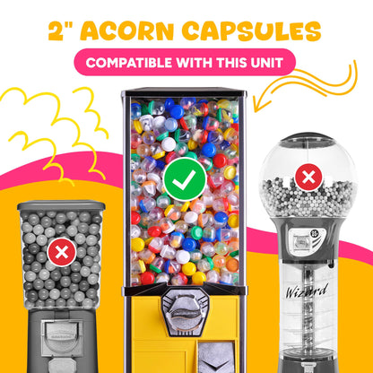 Capsule Vending Machine Translucent Yellow Acorn Capsules Empty 50 pcs 2 inch - Gumball Machine Capsules Bulk Party Favors DIY Containers - Easter Basket Stuffers Gifts Pinata Stuffers