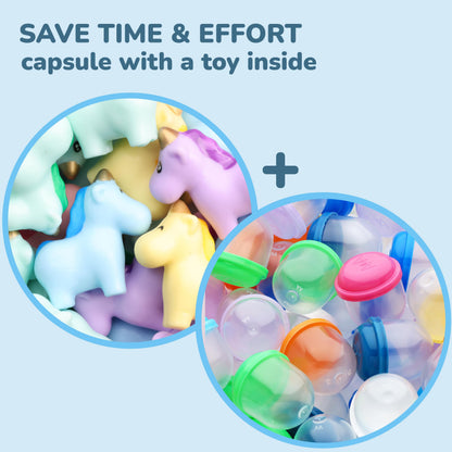 Entervending Unicorn Mini Toys in Capsules - 50 Pcs of 1.1 Inch Acorn Capsules and Unicorn Toy for Kids - Plastic Capsules for Toys Bulk – Mini Unicorn Toys - Classroom Prizes Easter Egg Stuffers