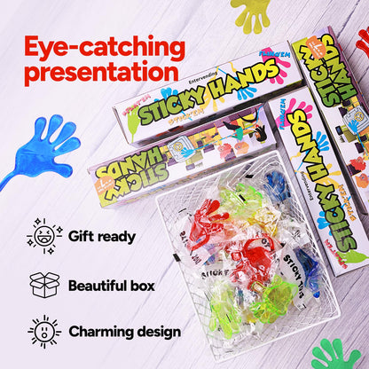 Sticky Hands for Kids - 12 Pcs Slappy Hands in Gift Box - Stretchy Toys - 7 Inch - Sensory Toy - Fidget Party Favors Classroom Prizes - Easter Egg Fillers