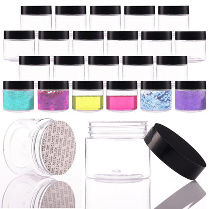 Cosmetic Plastic Jars with Liners and Lids - 2 oz Small Travel Jars - 24 Pack Clear Plastic Containers for Cream Makeup Lotion - Leak Proof