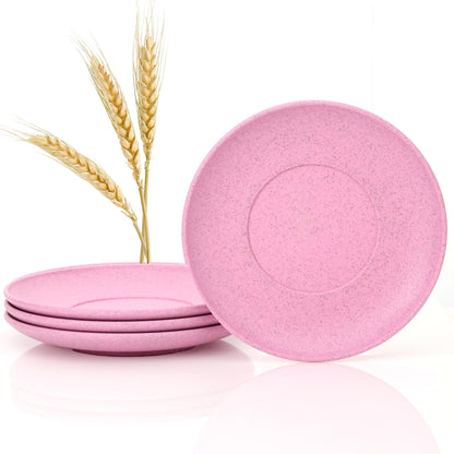 Wheat Straw Plates, Set of 4, Light Weight & Reusable, 4 Colors, Dishwasher & Microwave Safe