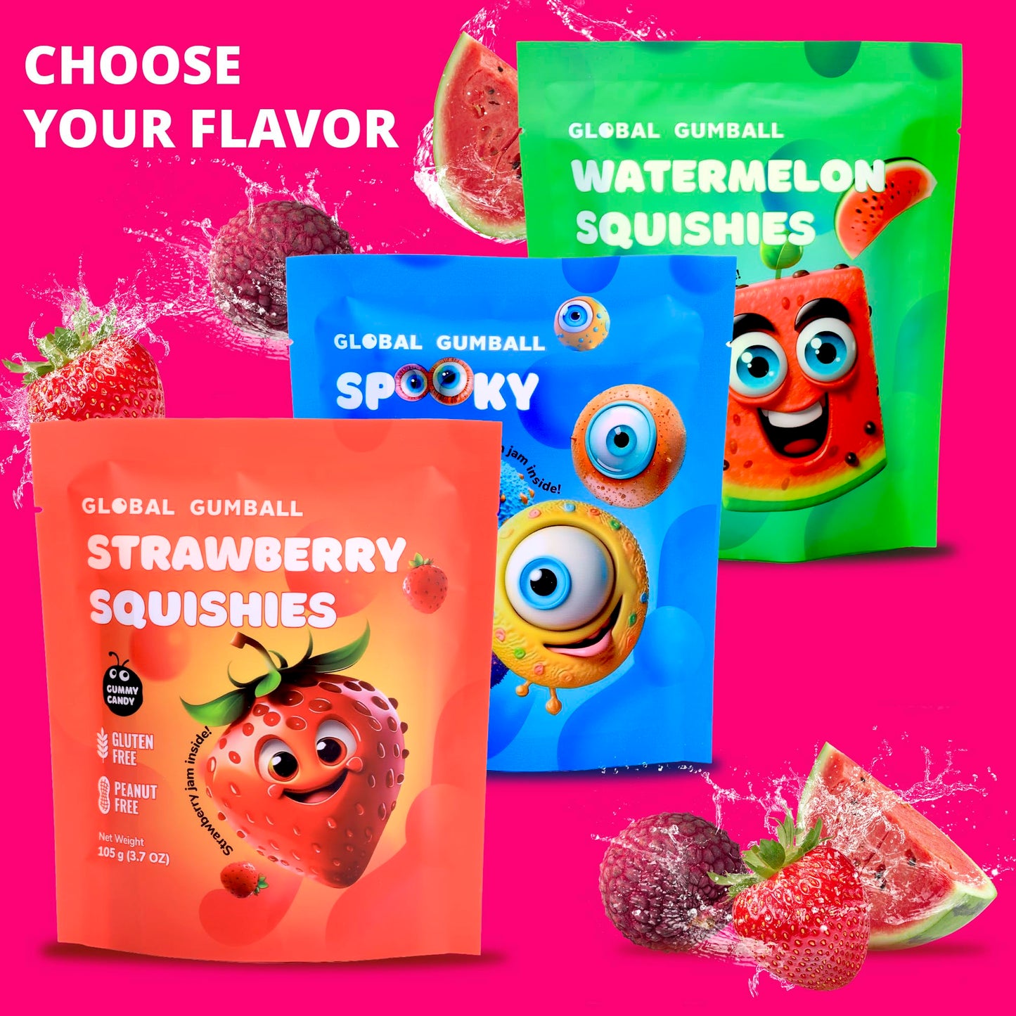 Gummy Candies Filled with Jam, Strawberry, Watermelon, Crazy Eye packaging Design - 5 pcs