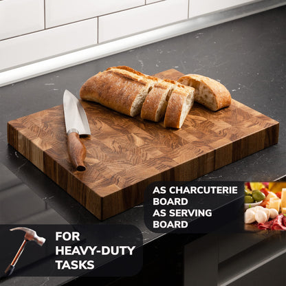 16x12 Inches Oak End Grain Cutting Board - Meat Cutting Chopping Board - Thick Large Cutting Board for Kitchen - Heavy Duty Cutting Board - Black Wood