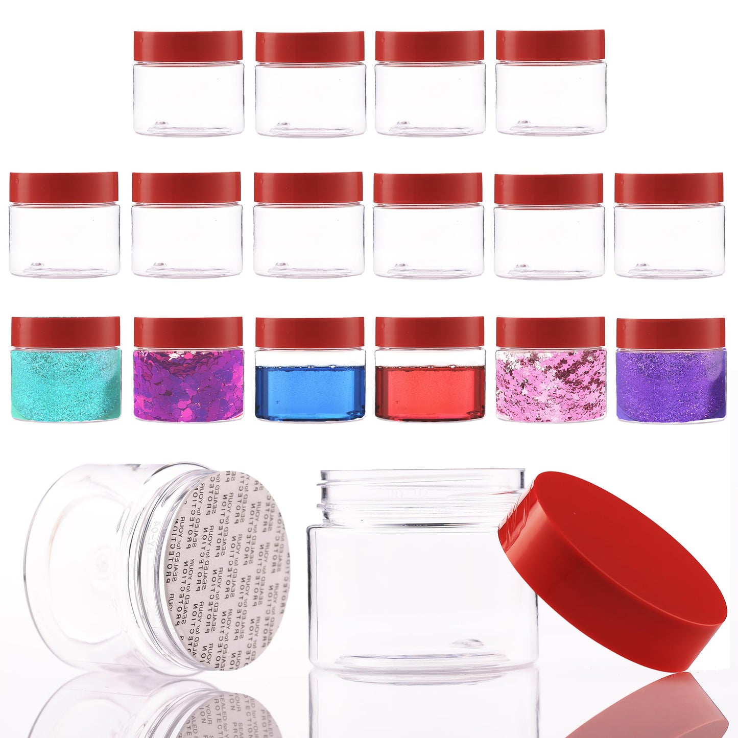 Plastic Jars with Lids - 2 OZ Small Travel Jars - Clear Plastic Containers for Cream Makeup Lotion - Leak Proof