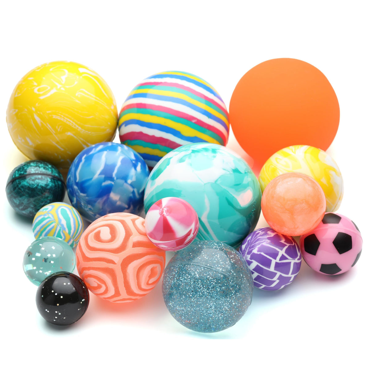 Bouncy Balls - 20 pcs Mega Mix Bouncing Balls Assorted Pack - 4 Sizes: 60mm, 45mm, 32mm and 25mm - Bouncy Balls for Kids - Bouncy Ball Toys for Capsule Vending Machine - Party Favors
