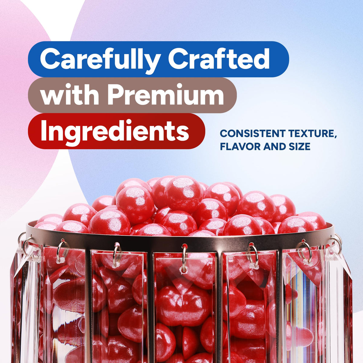 Shimmer Gumballs for Gumball Machine Pearl Assorted Candy - Fruit Flavored Gum 190 pcs 15 oz Chewing Gum - Nostalgic Bubble Gum for Kids, Party Favors Easter Basket Sweet Treats, 16mm (0.62 inch) (Cherry)
