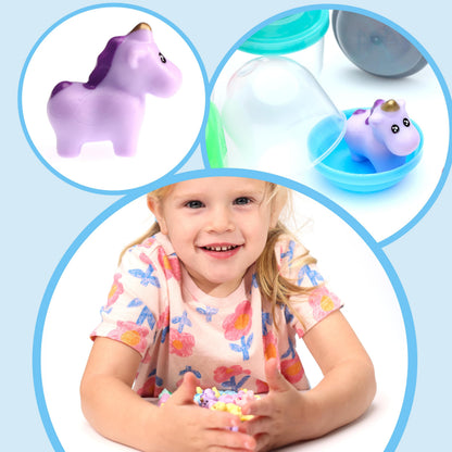 Entervending Unicorn Mini Toys in Capsules - 50 Pcs of 1.1 Inch Acorn Capsules and Unicorn Toy for Kids - Plastic Capsules for Toys Bulk – Mini Unicorn Toys - Classroom Prizes Easter Egg Stuffers