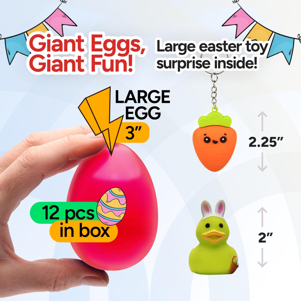 Easter Eggs with Toys - Large 3" Plastic Easter Eggs in Box - Easter Gifts for Kids - Easter Eggs Filled with Surprise Toy