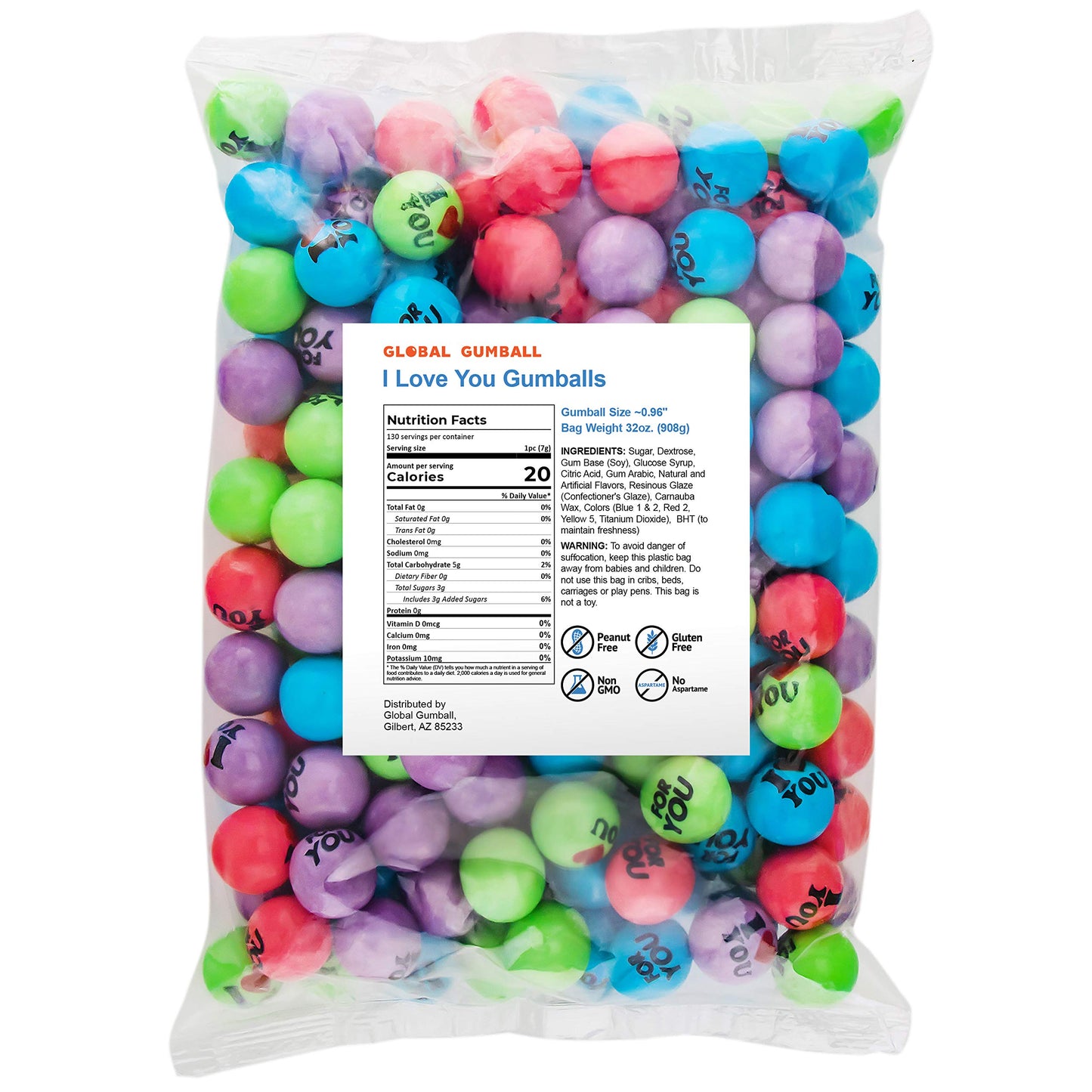 Gumballs for Gumball Machine - I Love You Bubble Gum Balls for Kids- 1 Inch Large Gumballs - Gumball Machine Refills - 2 Lb Bubble Gum Bulk