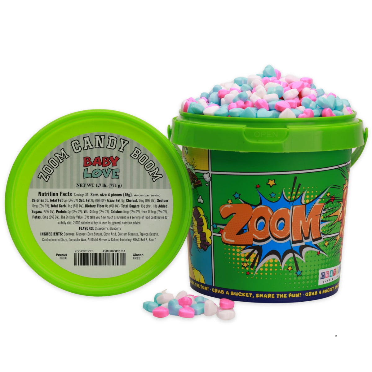 Hearts Candy 2170 pcs 1.7 lb per Bucket - Runts Candy Love Valentines Day Hard Candy Bulk for Party Favors, Goody Bags, Vending Machine, Cake Decorations, Pinata & Gumball Machine Refills