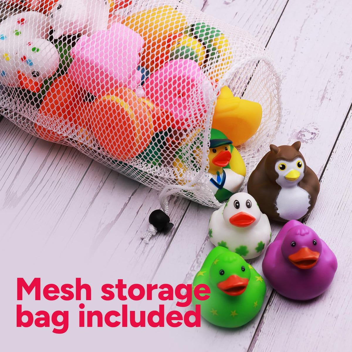 Rubber Duck Toy Assortment - Ducky Playset Bath Toys in Mesh Bag - Jeep Ducks for Ducking - Rubber Duckies for Beach Pool - Goody Bag Stuffers Classroom Prizes 18 Pcs