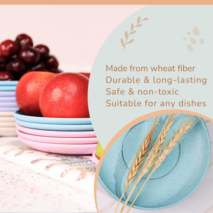 Wheat Straw Plates, Set of 4, Light Weight & Reusable, 4 Colors, Dishwasher & Microwave Safe