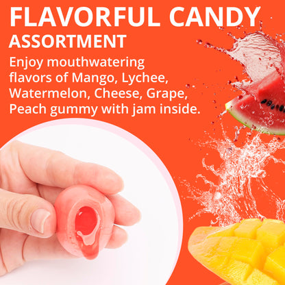Global Gumball Gummy Candy - Jelly Filled Gummies - Fun Gummy Candies Filled with Fruit Jam - Assorted Flavors - 5 pcs Individually Wrapped Chewy Candy for Kids