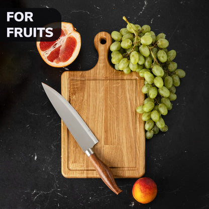 13.5x8 Inches Small Wood Cutting Board with Handle - Oak Cutting Board - 20 mm Thin Cutting Board - Real Wood Cutting Board