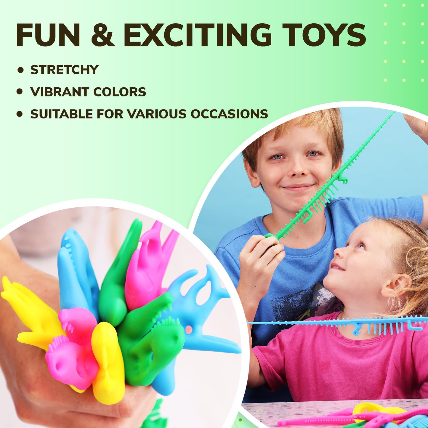 Dinosaur Toys - Stretchy Strings Fidget Toy for Kids - 9” Fun and Colorful Sensory Toys for Stress Relief