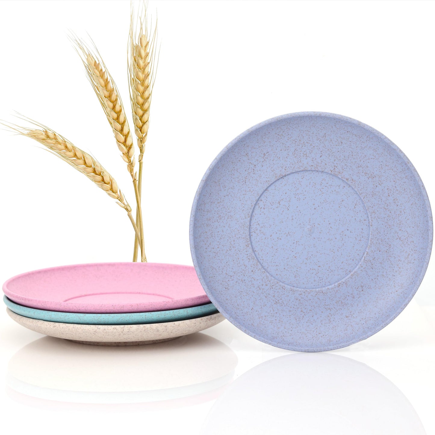 Wheat Straw Plates, Set of 4, Light Weight & Reusable, 4 Colors, Dishwasher & Microwave Safe