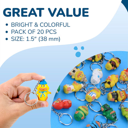 Fun Keychains for Kids - Duck Party Keychains 1.5 Inch - Party Favor Keychains Bulk 20 Pcs - Cute Animal Keychains -VARIATION