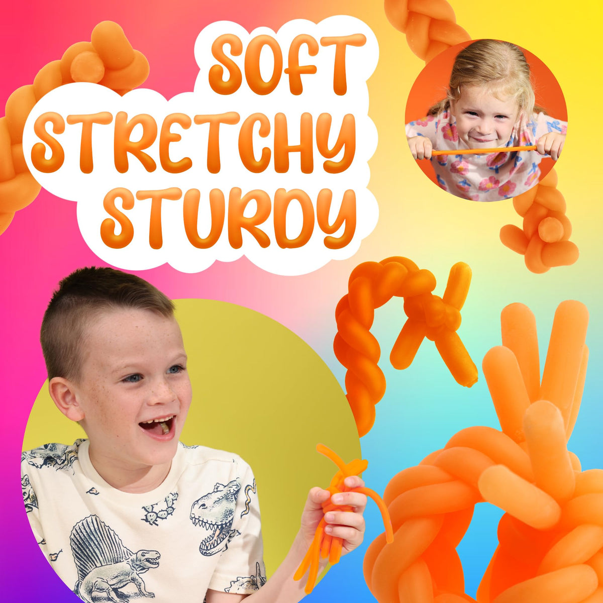 Monkey Noodles - 10 Stretchy Sensory Toys for Kids and Toddlers - Autism Sensory Products - Stretchy String - Party Favors for Kids - Treasure Box Toy for Classroom - Easter Fillers - Orange