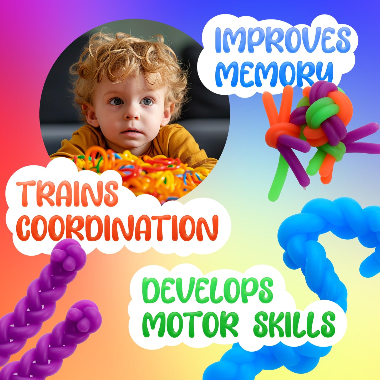 Monkey Noodles - 10 Stretchy Sensory Toys for Kids and Toddlers - Autism Sensory Products - Stretchy String - Party Favors for Kids - Treasure Box Toy for Classroom - Easter Fillers - Yellow