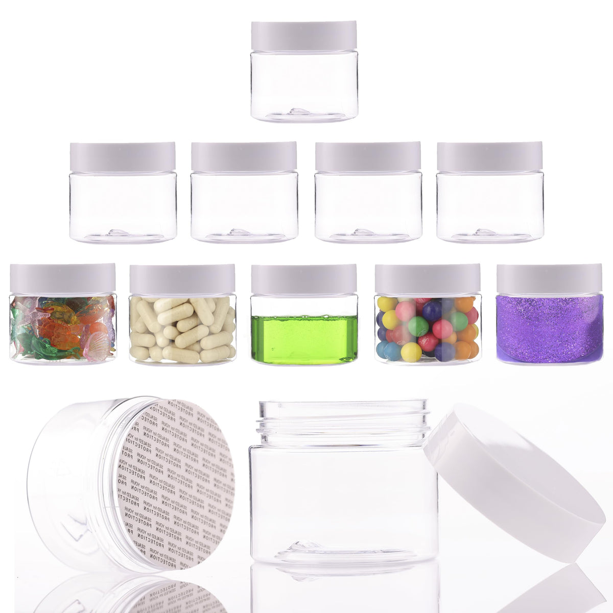 Plastic Jars with Lids - 4 OZ Small Plastic Containers - 12 Pack - Travel Cosmetic Containers for Creams - Leak Proof Clear Jar with White Lid