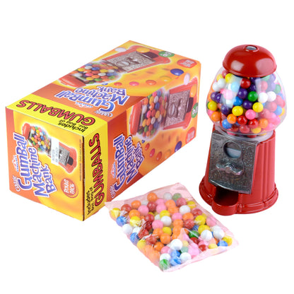 9 Inch Gumball Vending Machine for Kids Bundled with Gumballs - Small Gumball Bank in the Gift Box - Metal Candy Dispenser - Vintage Gum Ball Machine