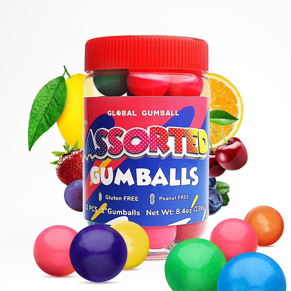 Gumballs in Bottles - 1 Inch Large Gumballs - Assorted Fruit Flavored Bubble Gum - Kids Chewing Gum - Gumballs for Kids 9 OZ