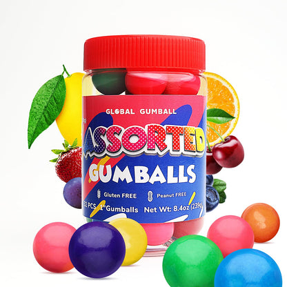 Gumballs in Bottles - 1 Inch Large Gumballs - Assorted Fruit Flavored Bubble Gum - Kids Chewing Gum - Gumballs for Kids 9 OZ