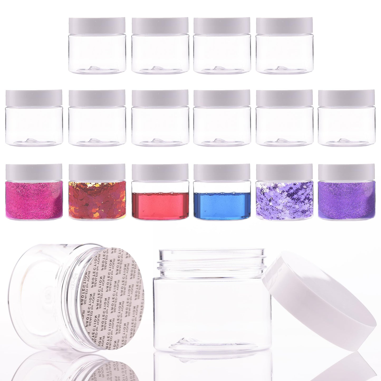 Plastic Jars with Lids - 2 OZ Small Travel Jars - Clear Plastic Containers for Cream Makeup Lotion - Leak Proof