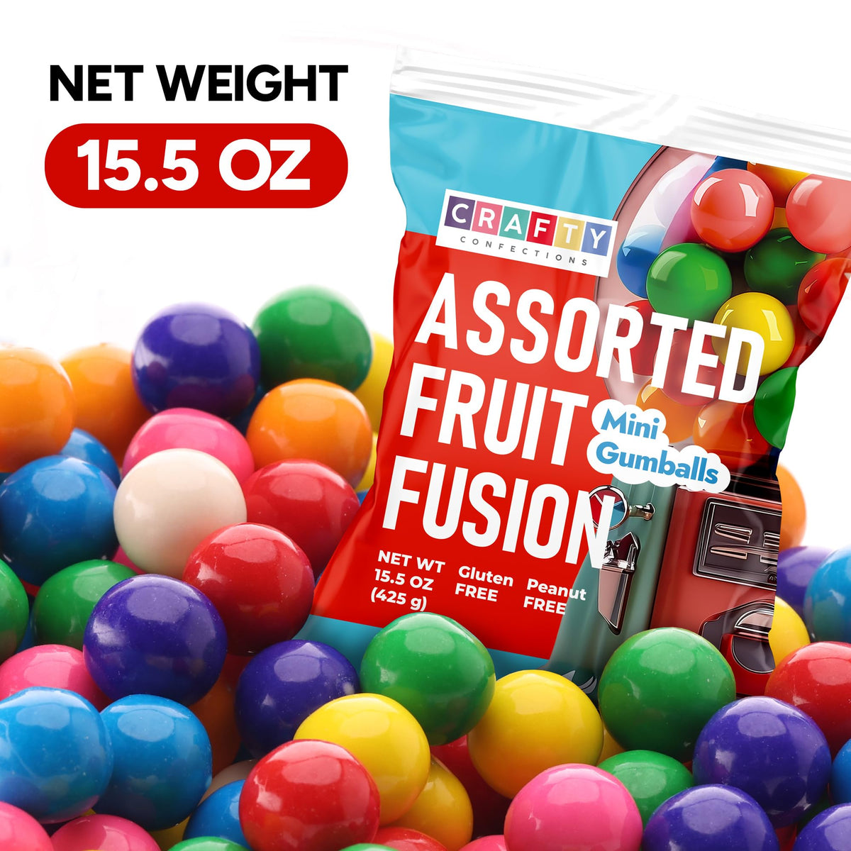 Gumballs for Gumball Machine Refills - 363 pcs Assorted Fruit Flavored Gum Balls - 0.5" Mini Bubble Gum - Bulk Gum Bag 15 OZ - Chewing Gum for Kids - Double Bubble Gumball