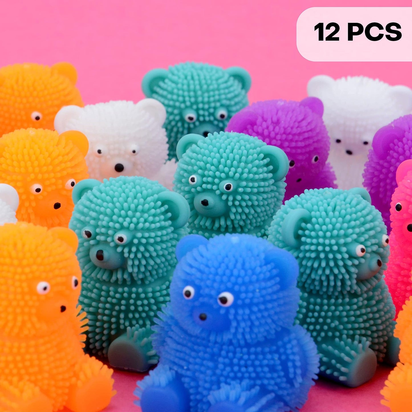 Mini Bears Paffers Figures 1.75 Inch - Easter Egg Fillers - Variation - Squeeze Toys for Party Favors, Goody Bags, Classroom Prizes & Treasure Box