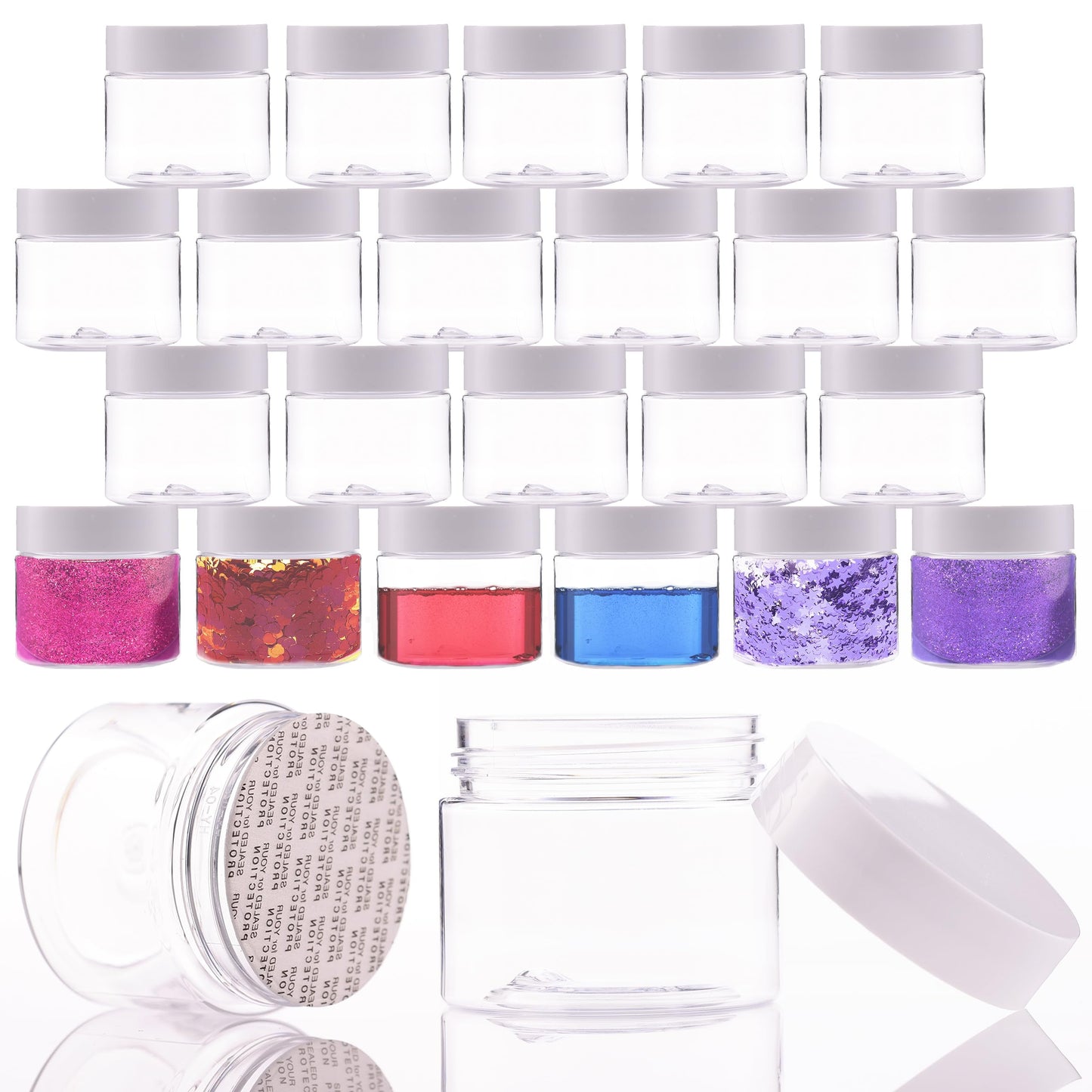 Plastic Jars with Lids - 2 OZ Small Travel Jars - Clear Plastic Containers for Cream Makeup Lotion - Leak Proof